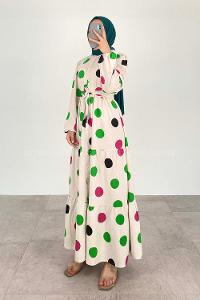 Green-1 Crew Neck Linen Printed Dresess