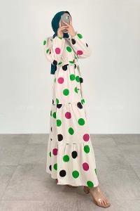 Green-1 Crew Neck Linen Printed Dresess