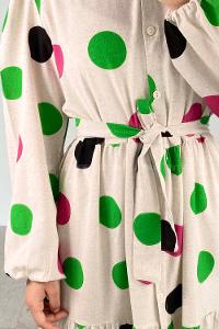 Green-1 Crew Neck Linen Printed Dresess