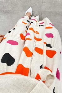 Orange Crew Neck Linen Printed Dresess