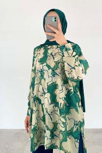 Green Shirt Collar Long Arm Cotton Printed Shirt