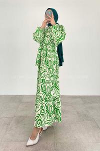 Green-1 Crew Neck Cotton Printed Dresess