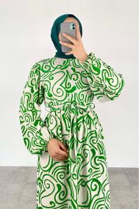 Green-1 Crew Neck Cotton Printed Dresess