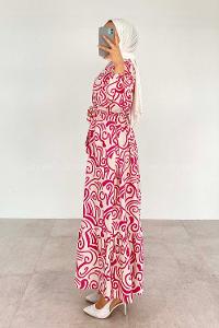 Fuchsia Crew Neck Cotton Printed Dresess