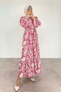 Fuchsia Crew Neck Cotton Printed Dresess