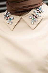 Beige Shirt Collar Cotton Unprinted Dresess