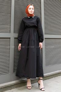 Black Shirt Collar Cotton Unprinted Dresess