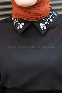 Black Shirt Collar Cotton Unprinted Dresess