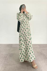 Emerald Green Crew Neck Cotton Printed Dresess