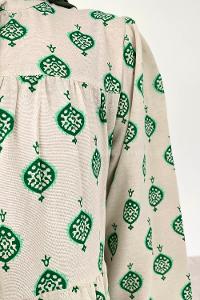 Emerald Green Crew Neck Cotton Printed Dresess