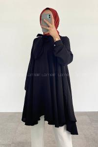 Black Foulard Neck Ayrobin Unprinted Tunic