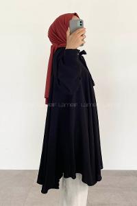 Black Foulard Neck Ayrobin Unprinted Tunic