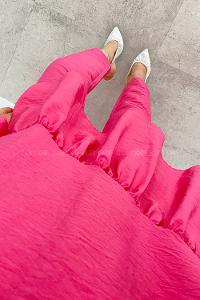 Candy Pink Crew Neck Balloon Sleeve Arm Without Accessories Viscose Fabric Regular Trousers Comfortable Suit