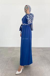 Indigo Crew Neck Ayrobin Printed Dresess