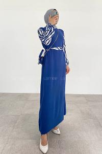 Indigo Crew Neck Ayrobin Printed Dresess