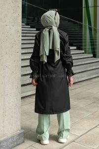 Black Long Arm Belted Trench Coat