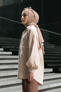 Beige Shirt Collar Long Arm Cotton Unprinted Shirt