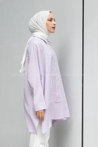 Lilac Shirt Collar Bat Sleeve Arm Viscose Fabric Printed Shirt