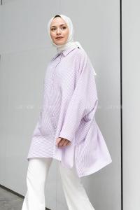 Lilac Shirt Collar Bat Sleeve Arm Viscose Fabric Printed Shirt