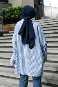 Blue Shirt Collar Bat Sleeve Arm Viscose Fabric Printed Shirt