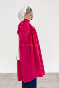 Fuchsia Hood Neck Acrylic Printed Tunic