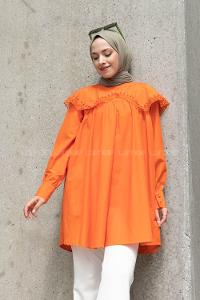 Orange Hood Neck Acrylic Printed Tunic