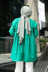 Green Hood Neck Acrylic Printed Tunic