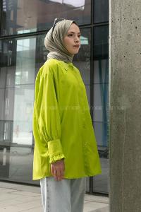 Pistachio Green Shirt Collar Long Arm Cotton Unprinted Shirt