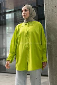 Pistachio Green Shirt Collar Long Arm Cotton Unprinted Shirt