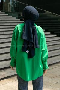 Green Shirt Collar Long Arm Cotton Unprinted Shirt