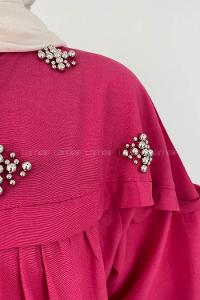 Fuchsia Shirt Collar Long Arm Cotton Unprinted Shirt