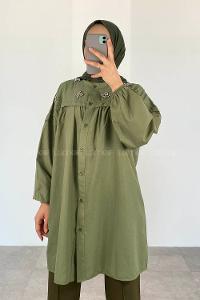 Khaki Shirt Collar Long Arm Cotton Unprinted Shirt