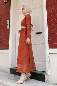 Tan Normal Neck Cotton Fabric Unprinted Dresess