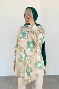 Green Shirt Collar Long Arm Viscose Fabric Printed Shirt
