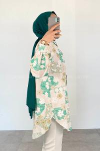 Green Shirt Collar Long Arm Viscose Fabric Printed Shirt