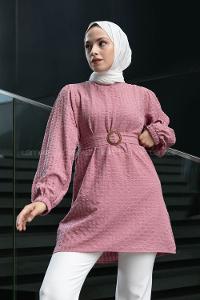 Powder Crew Neck Viscose Fabric Unprinted Tunic