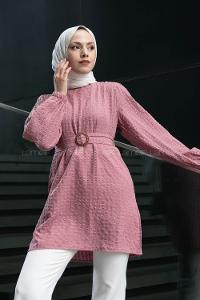 Powder Crew Neck Viscose Fabric Unprinted Tunic