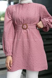 Powder Crew Neck Viscose Fabric Unprinted Tunic