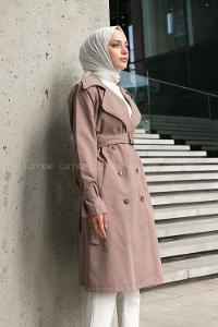 Brown Long Arm Belted Cotton Trench Coat