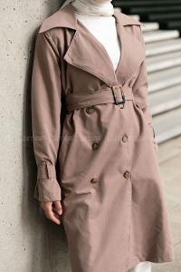 Brown Long Arm Belted Cotton Trench Coat