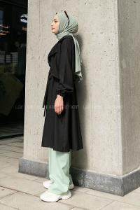 Black V Neck Long Arm Belted Topcoat
