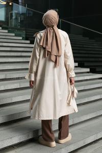 Stone Long Arm Belted Buttoned Parachute Fabric Trench Coat
