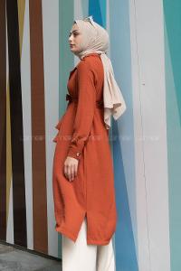 Tile V Neck Long Arm Belted Buttoned Topcoat