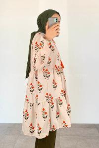 Orange Foulard Neck Linen Printed Tunic