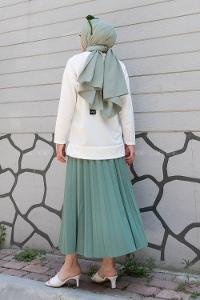 Plum Green Crew Neck Long Arm Without Accessories Viscose Fabric Pleated Suit