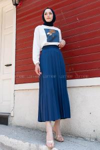 Indigo Crew Neck Long Arm Without Accessories Viscose Fabric Pleated Suit