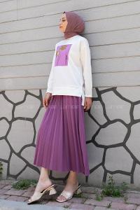 Lilac Crew Neck Long Arm Without Accessories Viscose Fabric Pleated Suit