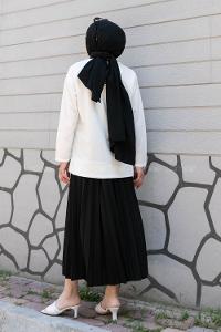 Black Crew Neck Long Arm Without Accessories Viscose Fabric Pleated Suit