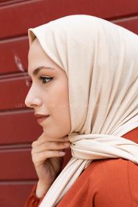 Beige Combed Fabric Straight Shawl