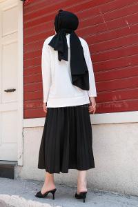 Black Crew Neck Long Arm Without Accessories Viscose Fabric Pleated Suit